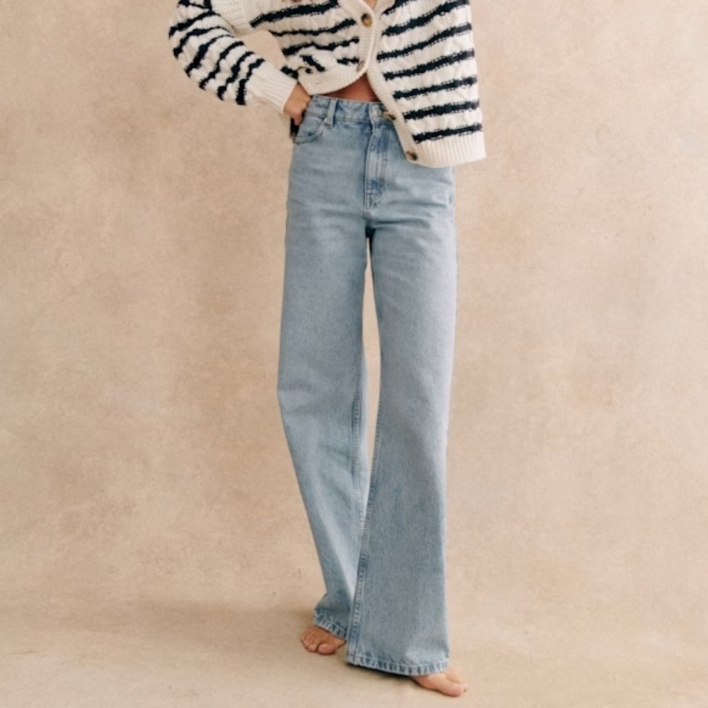 Sezane - The Wide Leg Trousers, Light Blue, Size 8